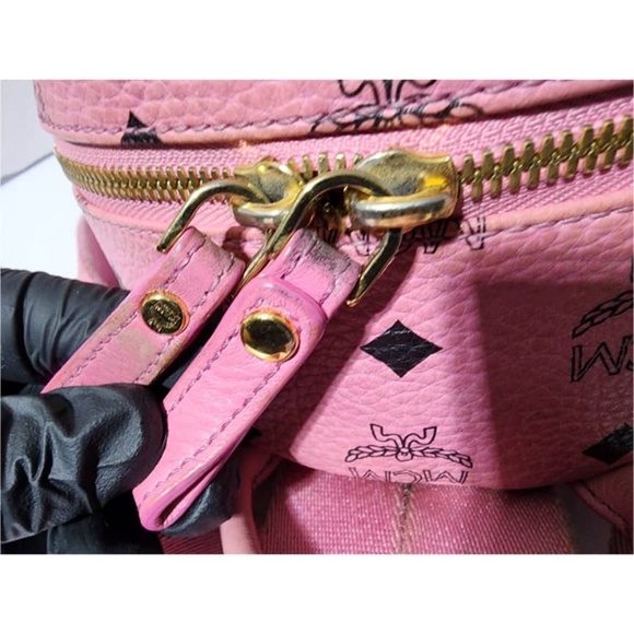 Authentic MCM Small Visetos Stark Leather Backpack Pink - Picture 10 of 15